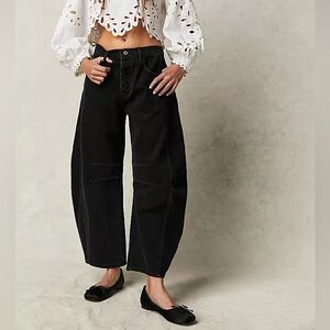 Free People - We The Free Good Luck Mid-Rise Barrel Jeans Black